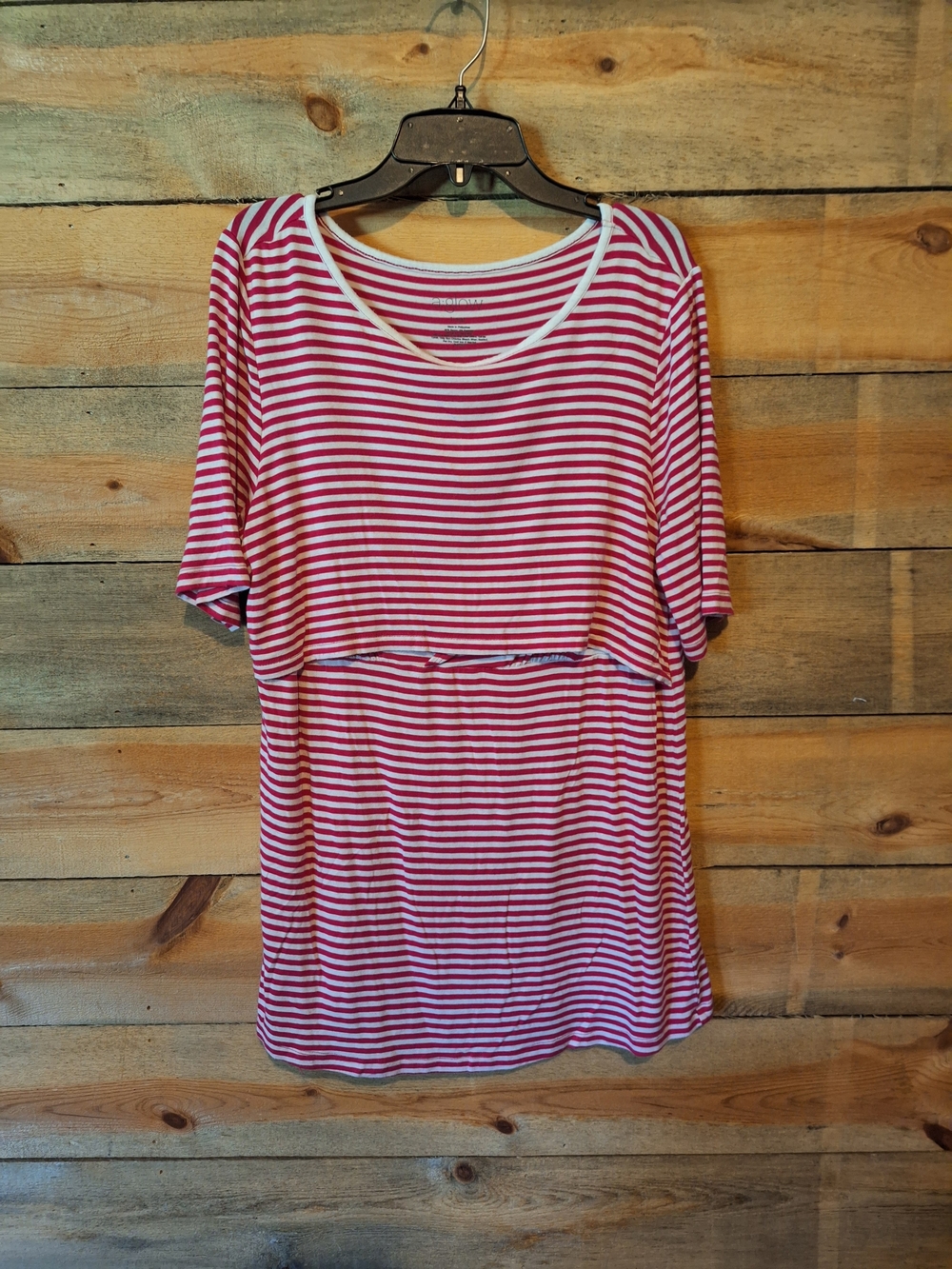 a:glow Pink and White Striped Long Sleeve Maternity/Nursing Top